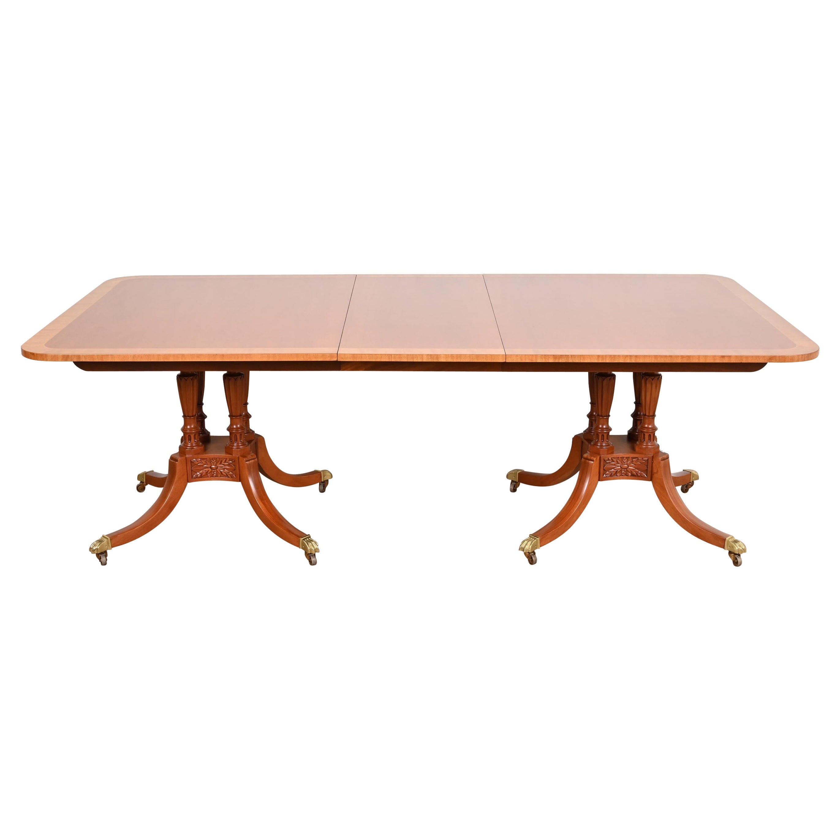 Baker Furniture Georgian Mahogany Double Pedestal Dining Table, Newly Refinished For Sale
