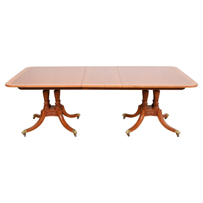 Baker Furniture Mahogany Double Pedestal Dining Table, Newly