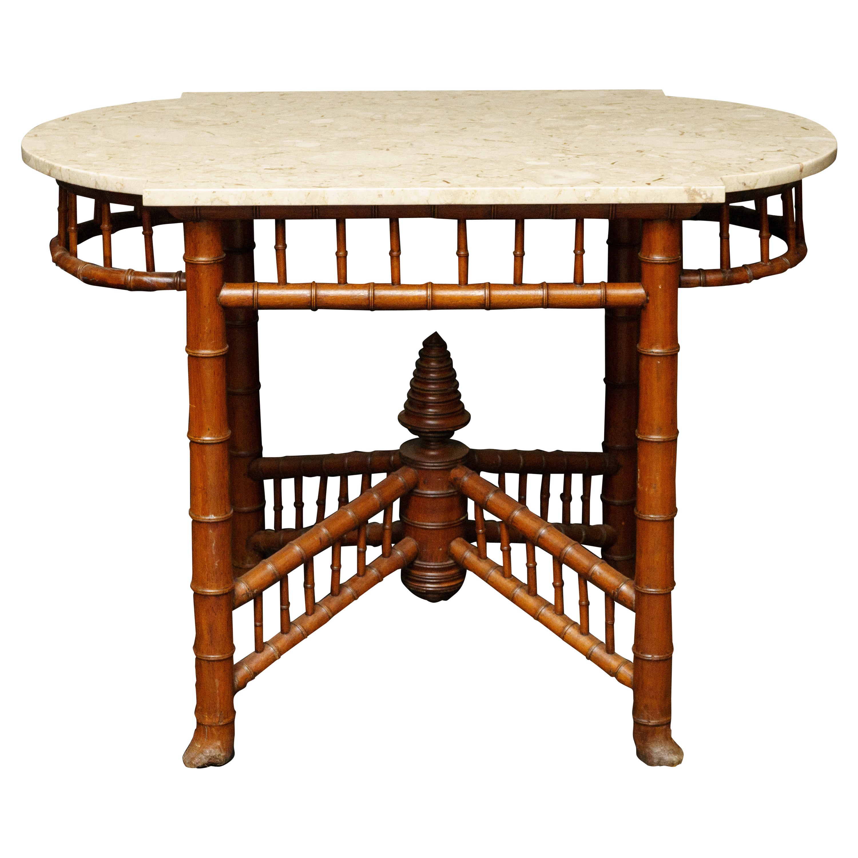 Faux Bamboo & Marble Top Center Table