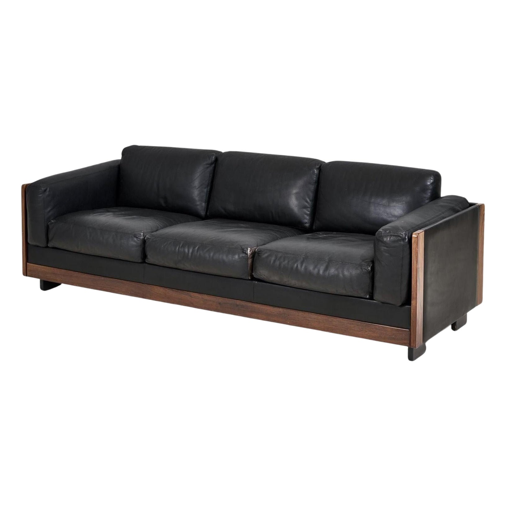 Black Leathe/Rosewood “920 Sofa”, Afra & Tobia Scarpa for Cassina, Italy 1960 For Sale