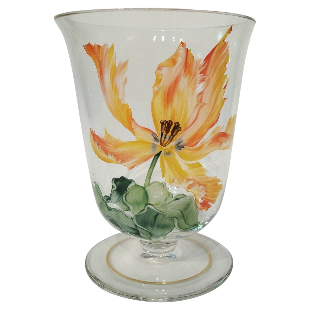 J & L Lobmeyr, Mid Century Enamel Patrician Glass Vase, Austria, Circa 1950's