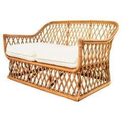 Mid-Century Italian Organic Modern Bamboo Rattan Settee Loveseat