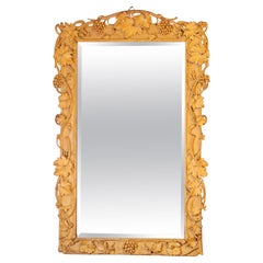 Antique C. 1880 Country French Carved Oak Mirror