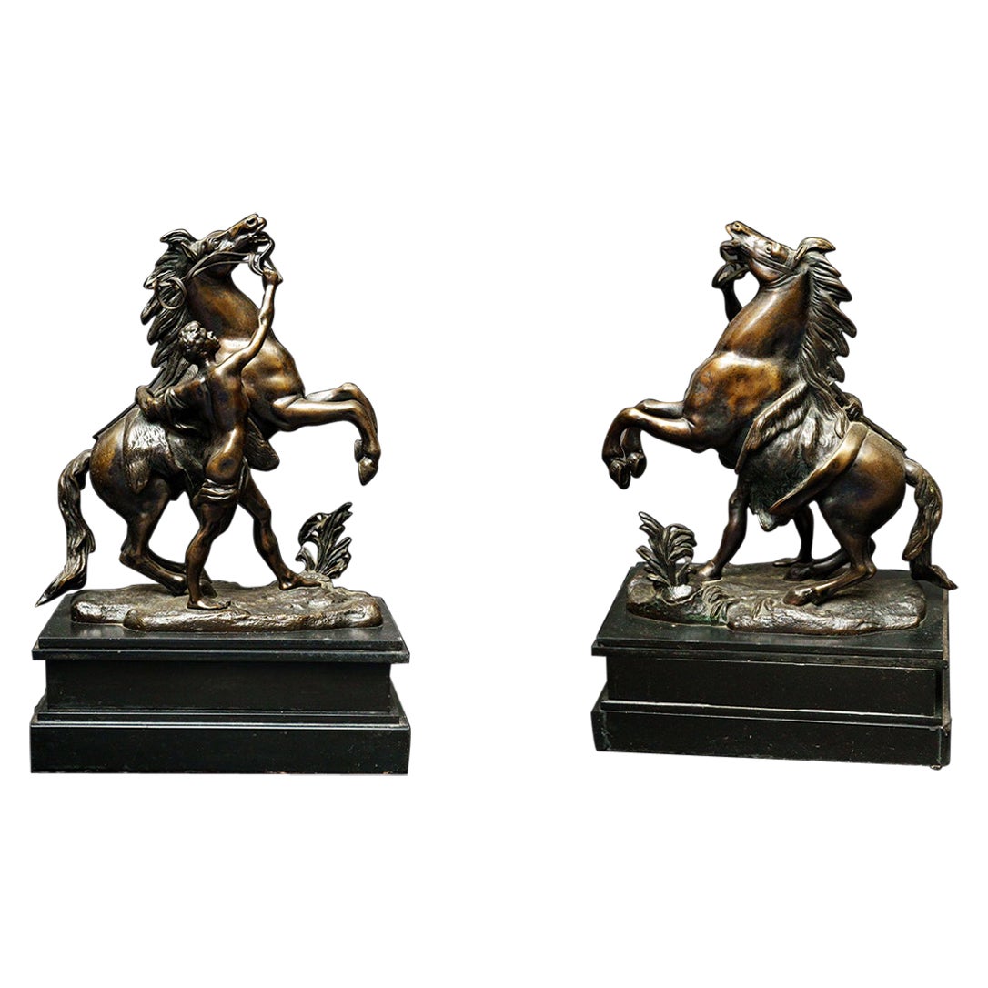 Pair of Bronze Marley Horses Att Guillan Custou