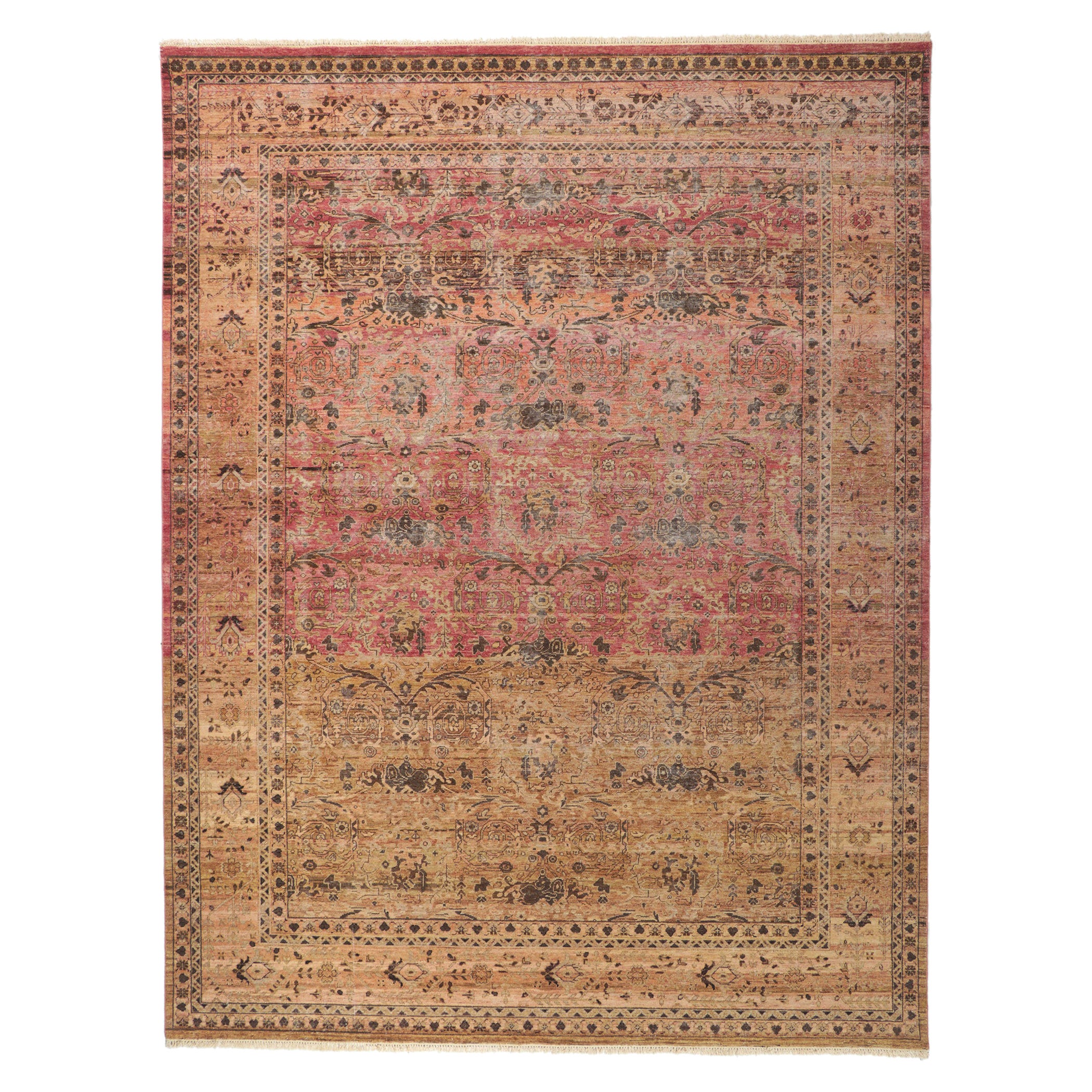 New Vintage-Style Distressed Rug with Rustic Earth-Tone Colors