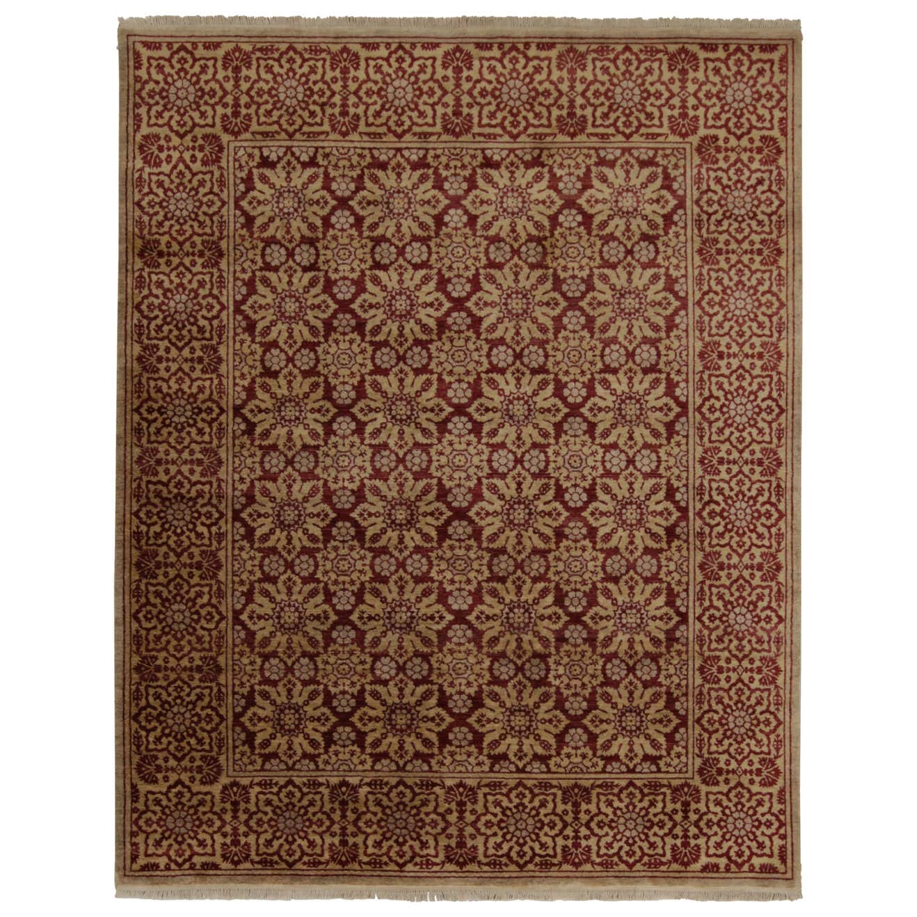 Rug and Kilim’s European Style Rug with Maroon and Gold Floral Pattern ...