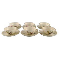 Used Six Royal Copenhagen Frijsenborg Teacups with Saucers in Hand-Painted Porcelain