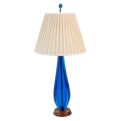 Lampe en verre de Murano bleu cobalt des années 60 par Alfredo Barbini