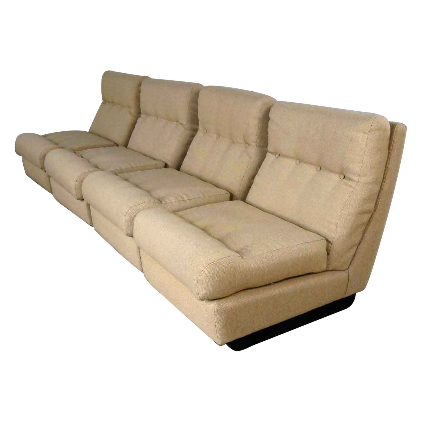 Vintage Scandinavian Modern Khaki Hopsacking 4 Piece Modular Sofa Made in Sweden For Sale