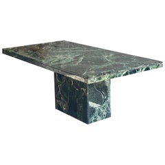 1970s Italian Green Verde Guatemalan Marble Rectangular Pedestal Dining Table