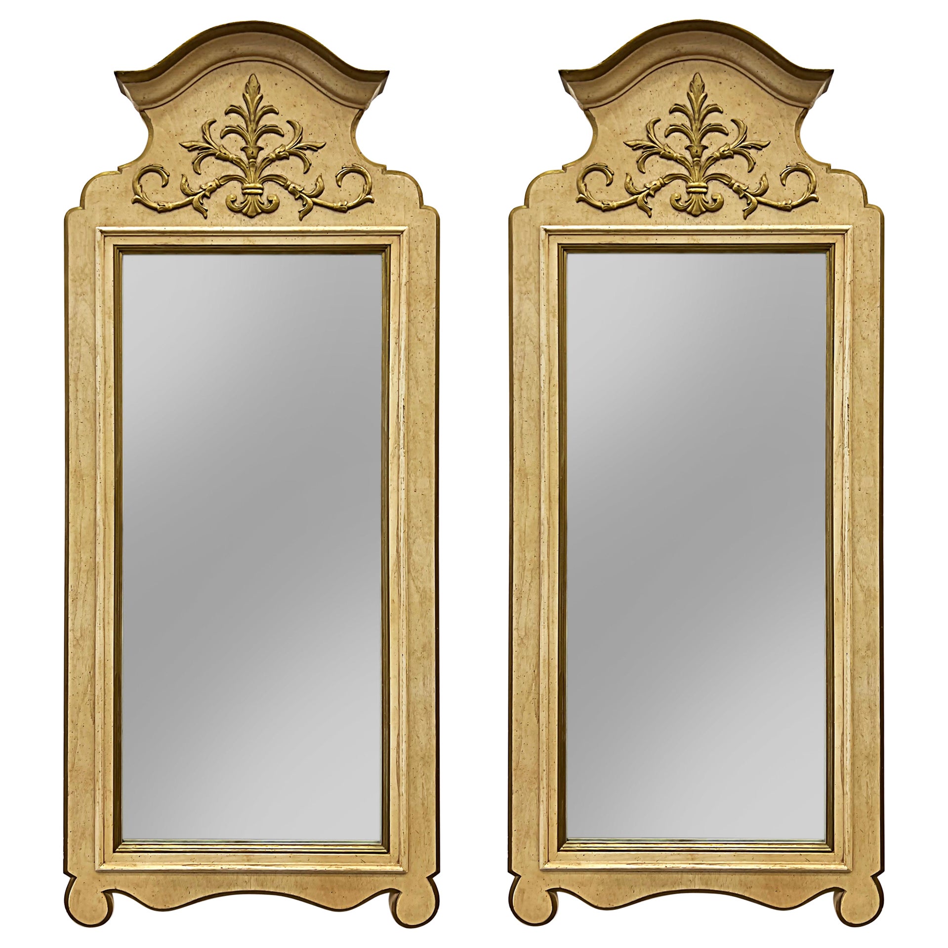 French Neoclassical Style Wood Mirrors, 1960s American Made, Pair
