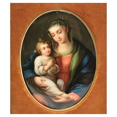 Antique KPM Hand Painted Porcelain Plaque - Madonna & Child, 19th Century