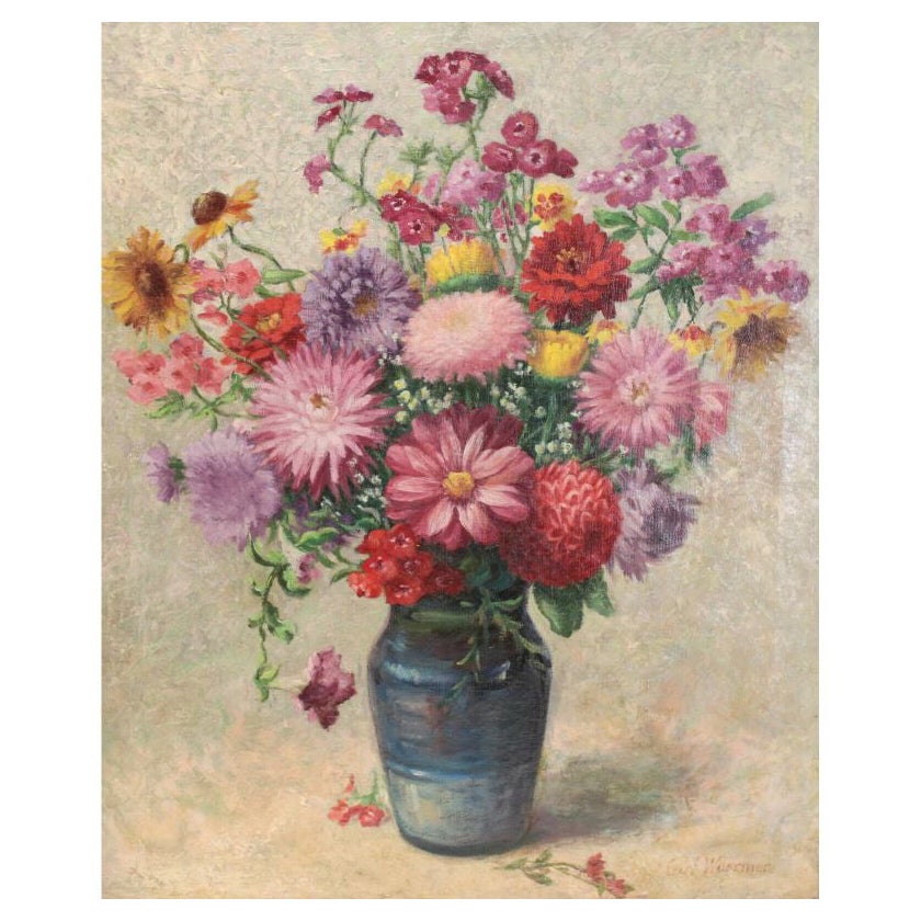 Peinture à l'huile sur toile - Bouquet de fleurs, signée Carl Wuermer