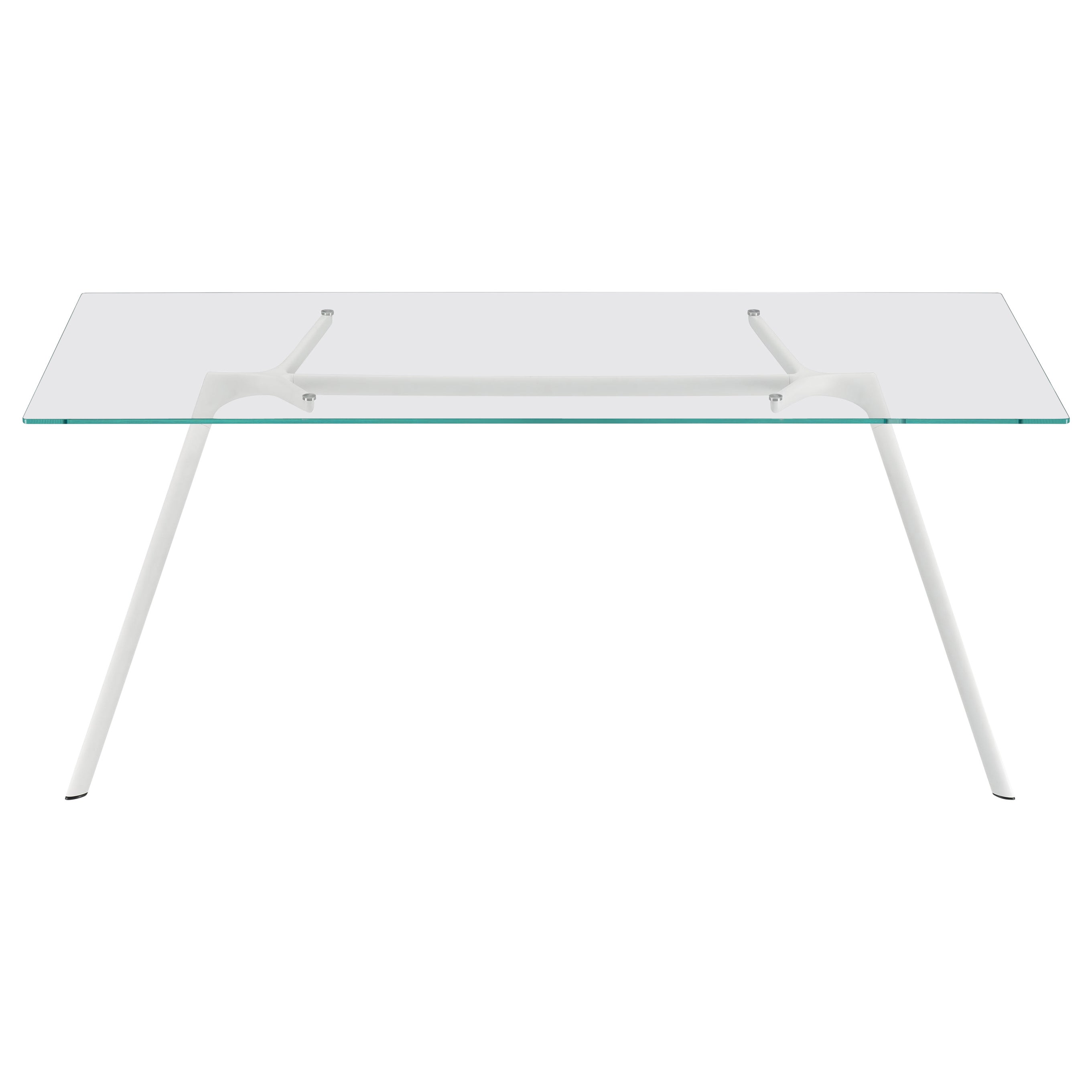 Grande table Alias 45A avec plateau en verre et cadre en aluminium laqué blanc