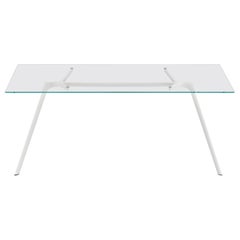 Grande table Alias 45A avec plateau en verre et cadre en aluminium laqué blanc
