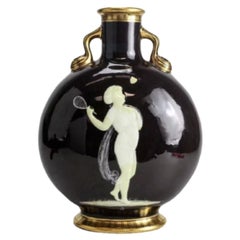 Antique Moore Bros Pate Sur Pate Porcelain Moon Flask Henry, Tennis Player, 19th Century