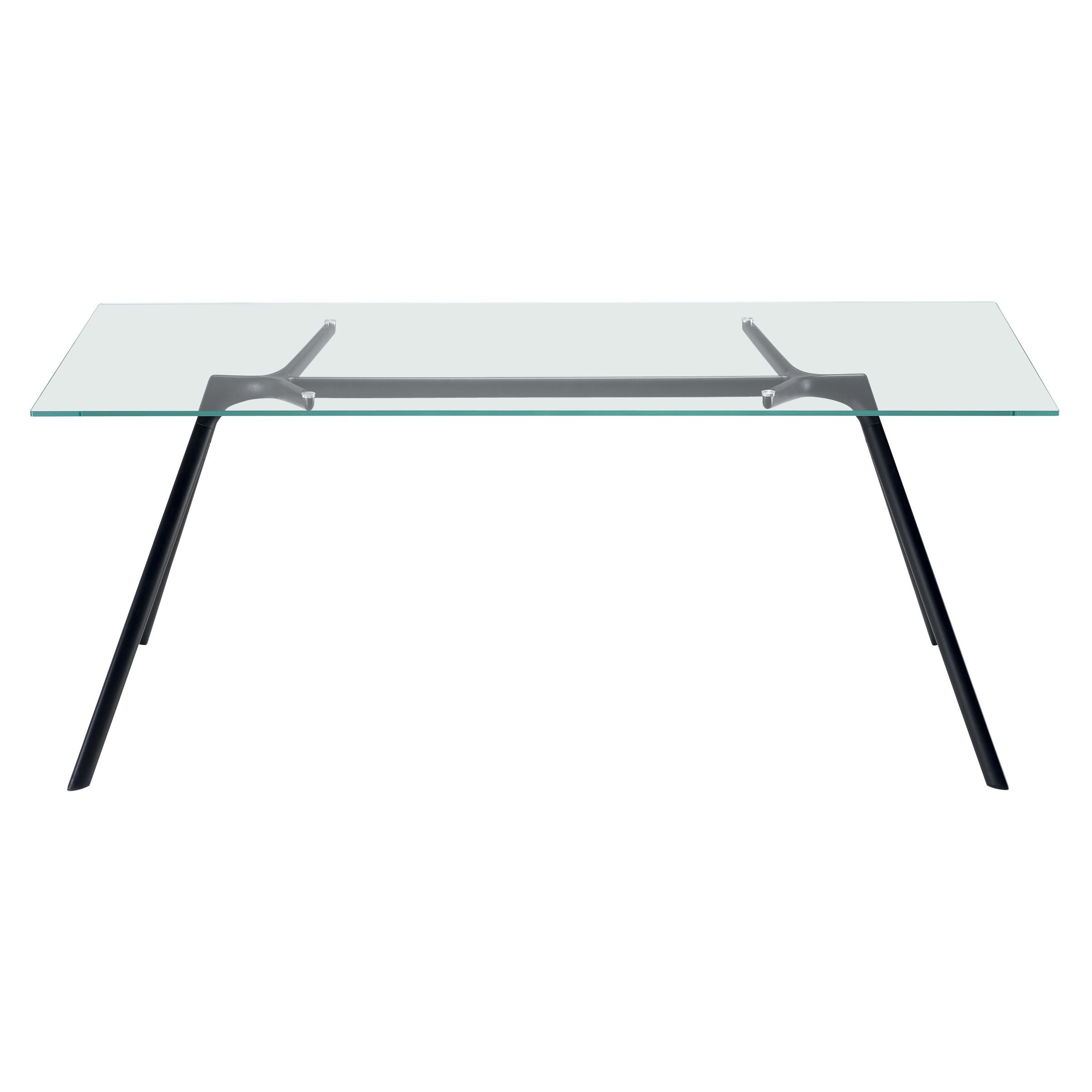 Grande table Alias 45A avec plateau en verre et cadre en aluminium laqué noir en vente