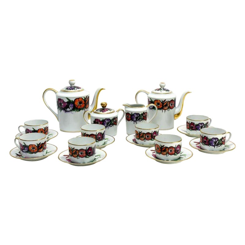 Bernardaud Buffet Limoges Coffee and Tea Service for 8 in "Les Anemones"
