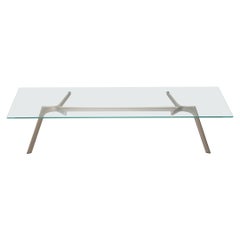 Mesa Alias Small Dry XS 45B con tablero de cristal y estructura metálica dorada anodizada