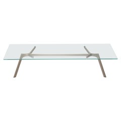 Grande table Alias XS 45B avec plateau en verre et cadre métallique doré anodisé