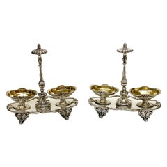 Pair of Odiot Paris French Silver Gilt Footed Open Salt Cellars, 19th Century