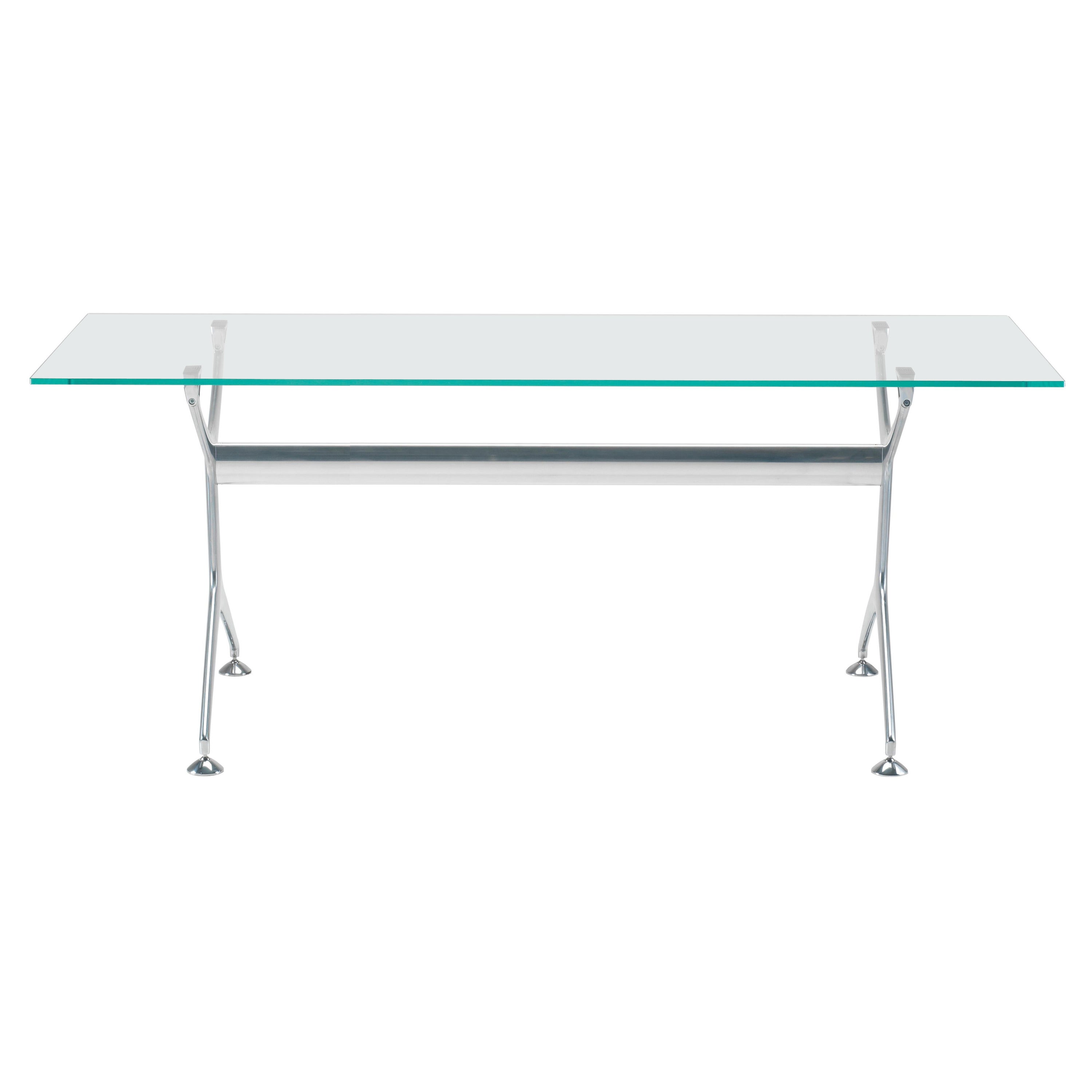 Alias Frametable 160 in Glass Top with Polished Aluminium Frame by Alberto Meda For Sale
