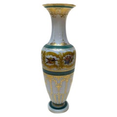 Large French Opaline Glass Enameled Vase Attributed to Baccarat, circa 1890
