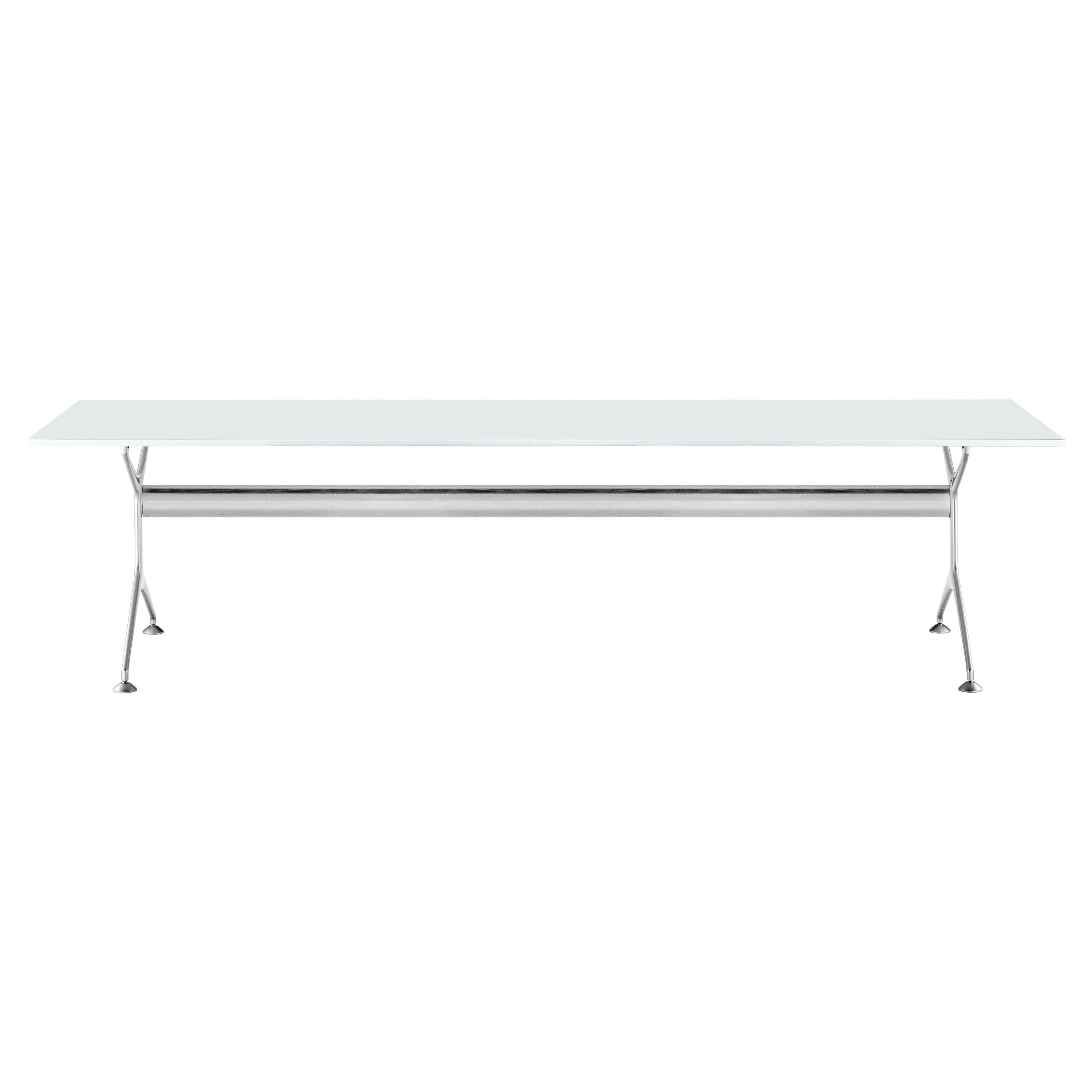 Table à cadre Alias 190 avec plateau blanc et cadre en aluminium poli d'Alberto Meda