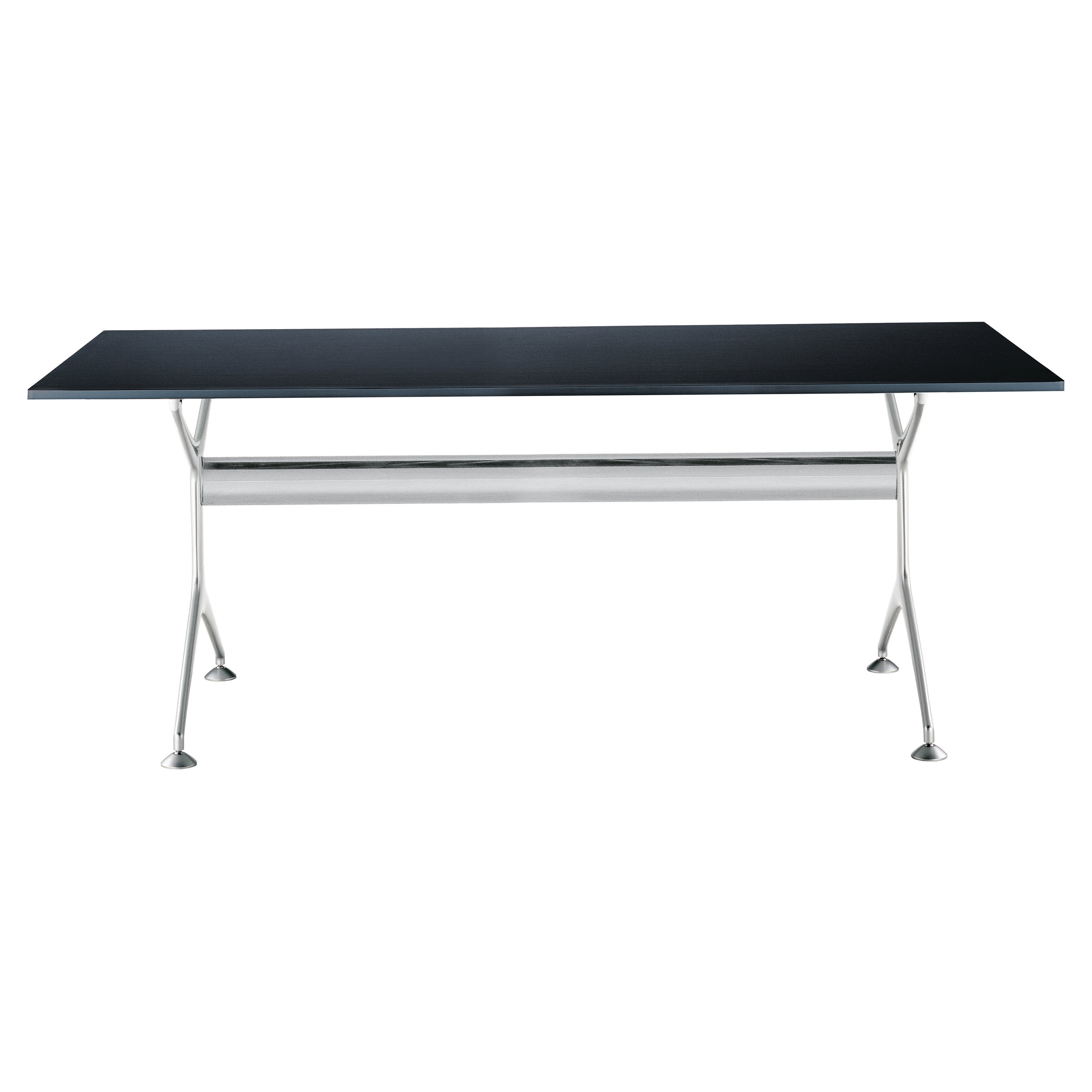 Table à cadre Alias 190 avec plateau noir et cadre en aluminium poli d'Alberto Meda