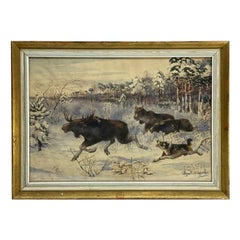 Antique Alexander S. Khrenov Watercolor Hunting Scene