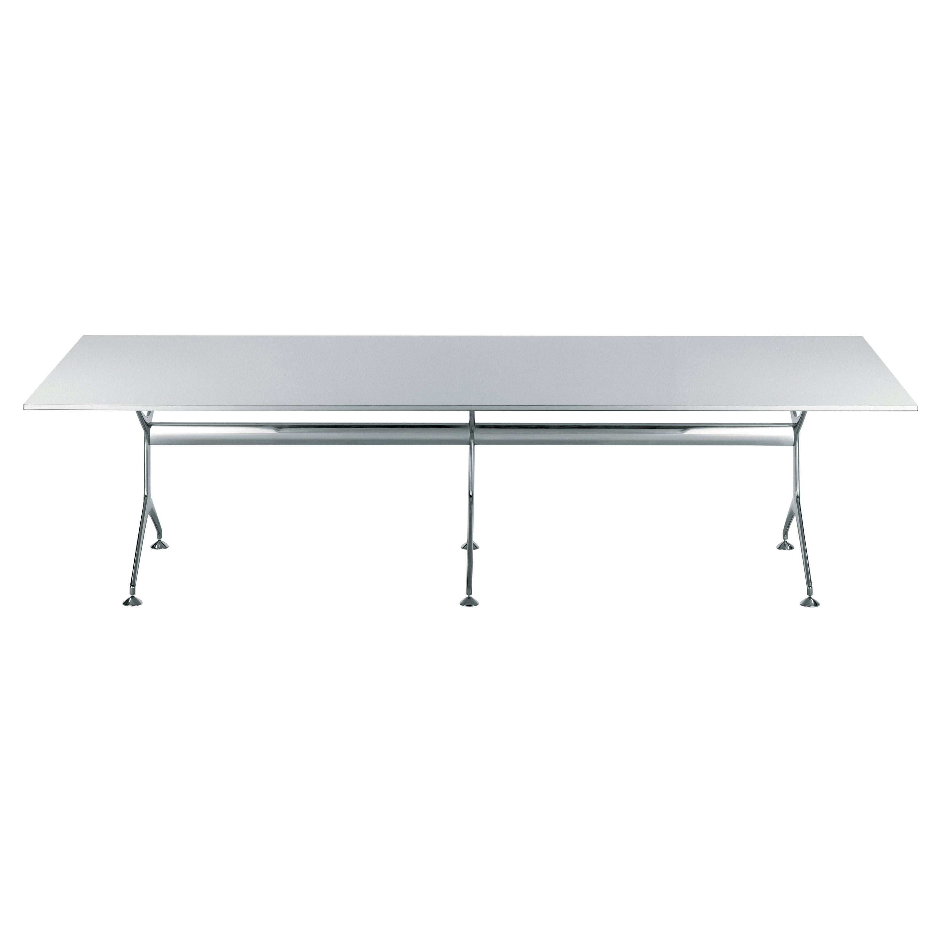 Table à cadre Alias 295XL avec plateau blanc et cadre en aluminium poli d'Alberto Meda