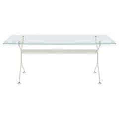 Table à cadre Alias 160 avec plateau en verre et cadre en aluminium laqué blanc