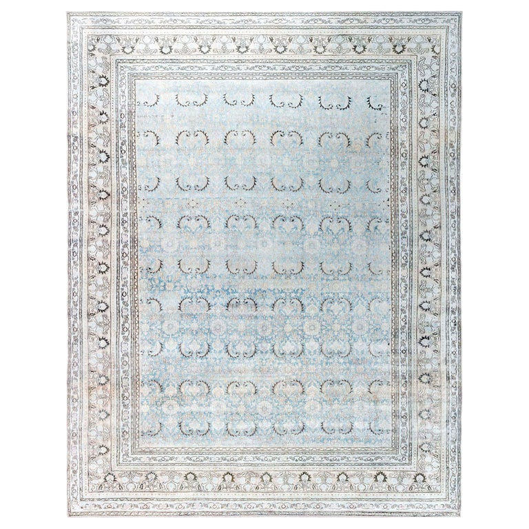 Antique Persian Meshad Beige Blue Rug For Sale at 1stDibs