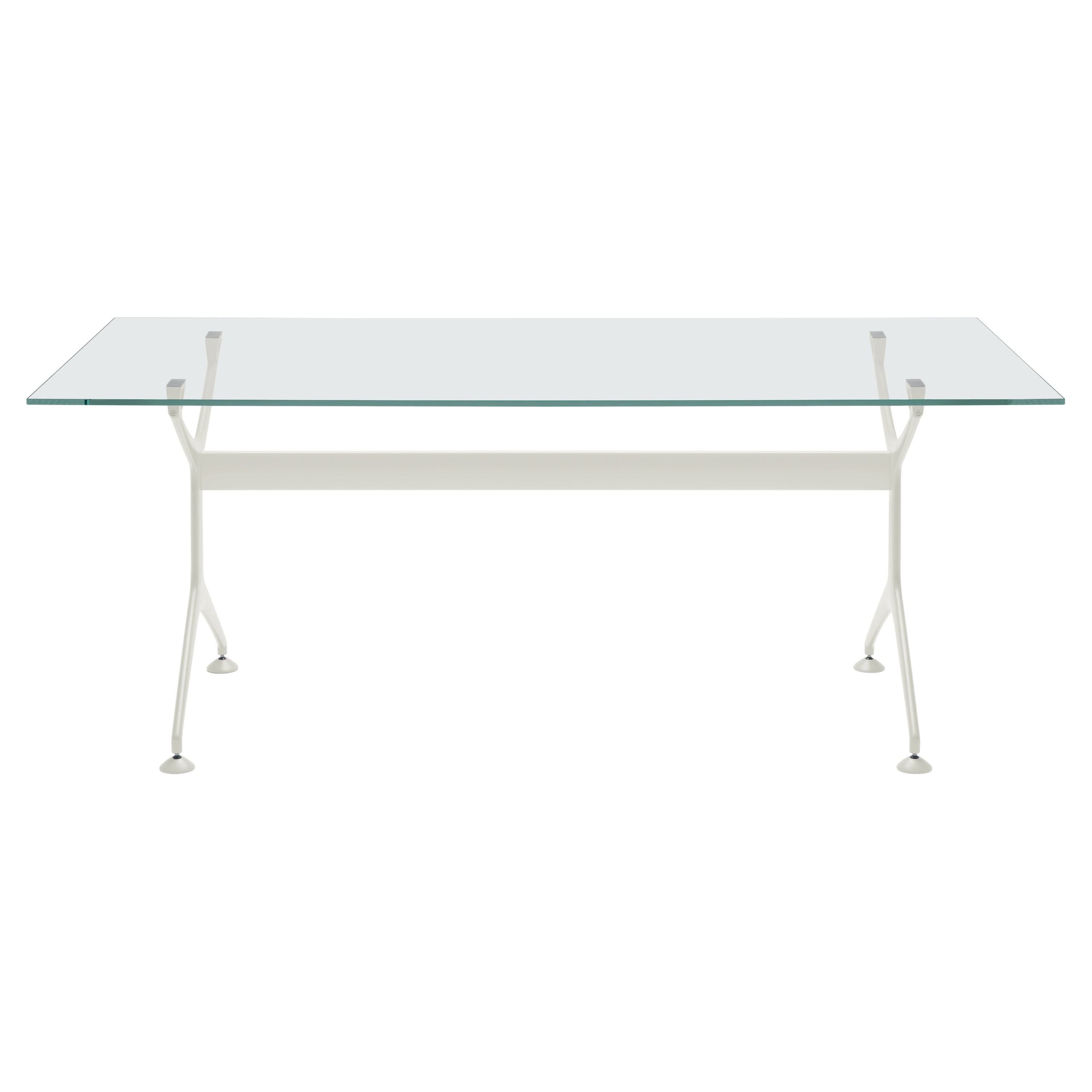 Table à cadre Alias 190 avec plateau en verre et cadre en aluminium laqué blanc