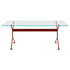 Table à cadre Alias 160 avec plateau en verre et cadre en aluminium laqué rouge corail