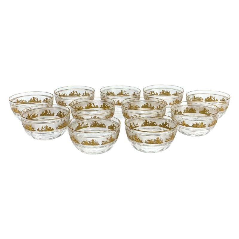 Set of 11 Val St Saint Lambert Glass Berry Bowls in Danse De Flore Clear Gilt For Sale