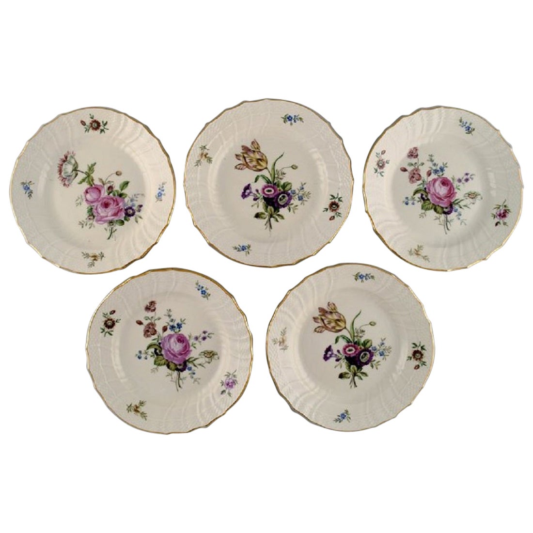 Five Royal Copenhagen Frijsenborg Lunch Plates in Hand-Painted Porcelain For Sale