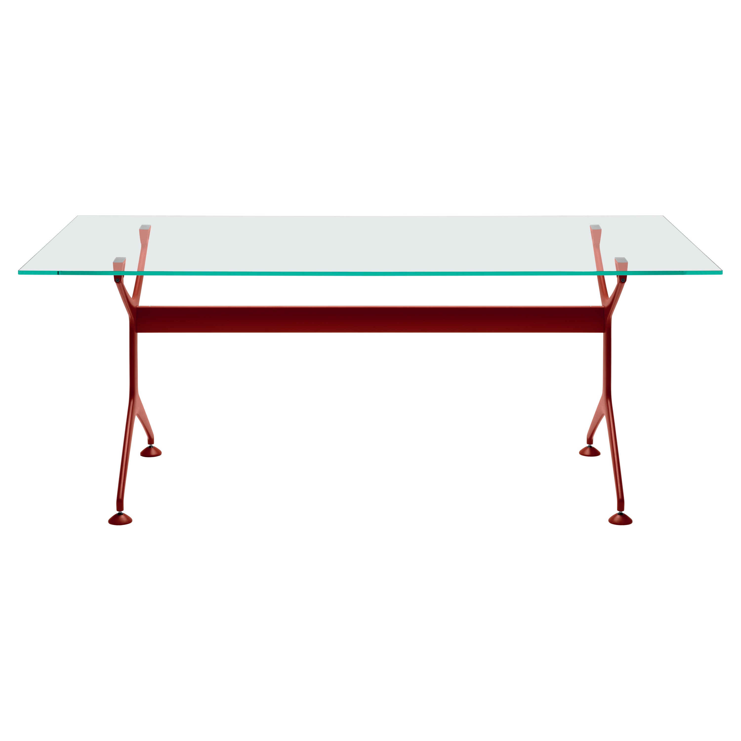 Table à cadre Alias 190 avec plateau en verre et cadre en aluminium laqué rouge corail