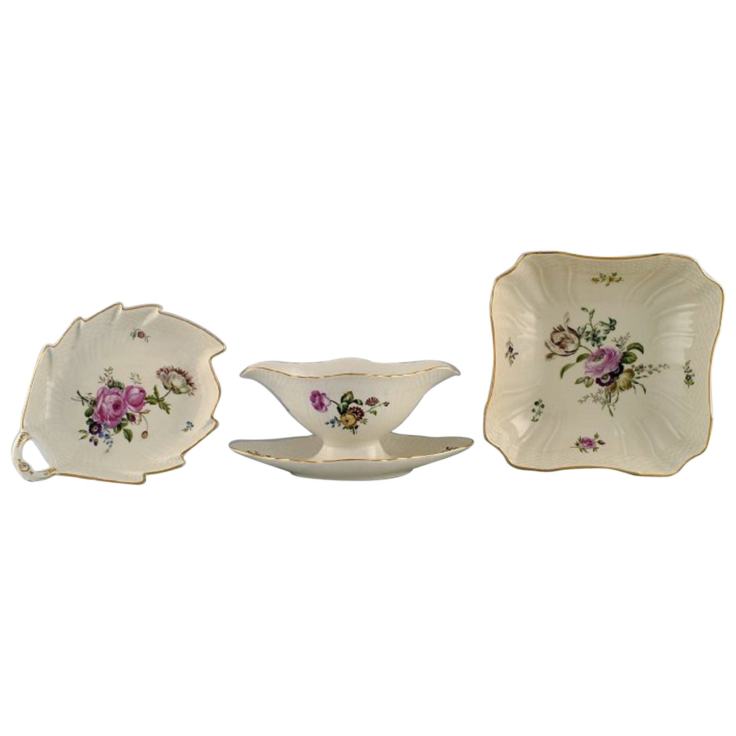Royal Copenhagen Frijsenborg Sauce Boat and Two Bowls in Hand-Painted Porcelain For Sale