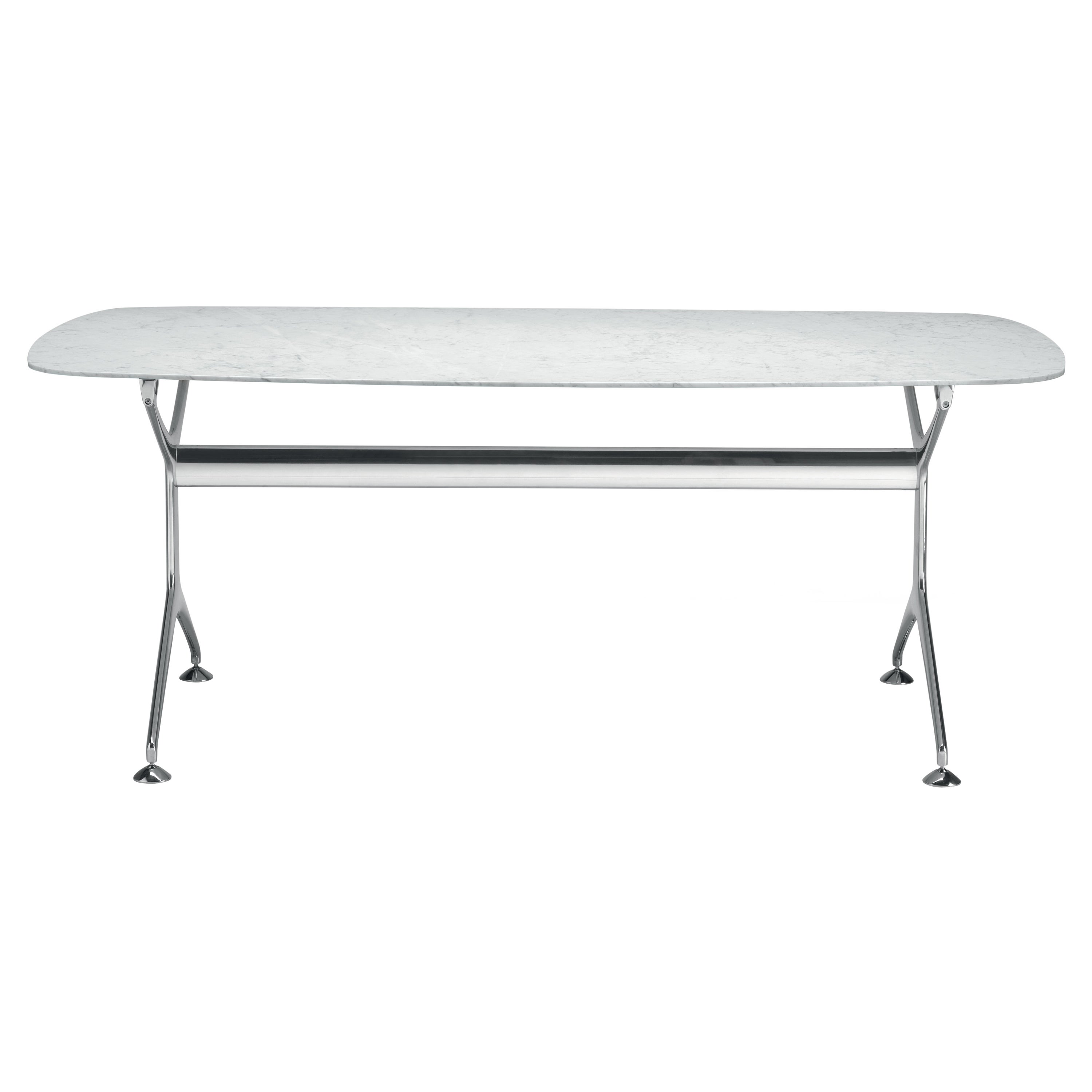 Alias Dining Frametable 240 in Carrara Marble Top with Polished Aluminium Frame For Sale