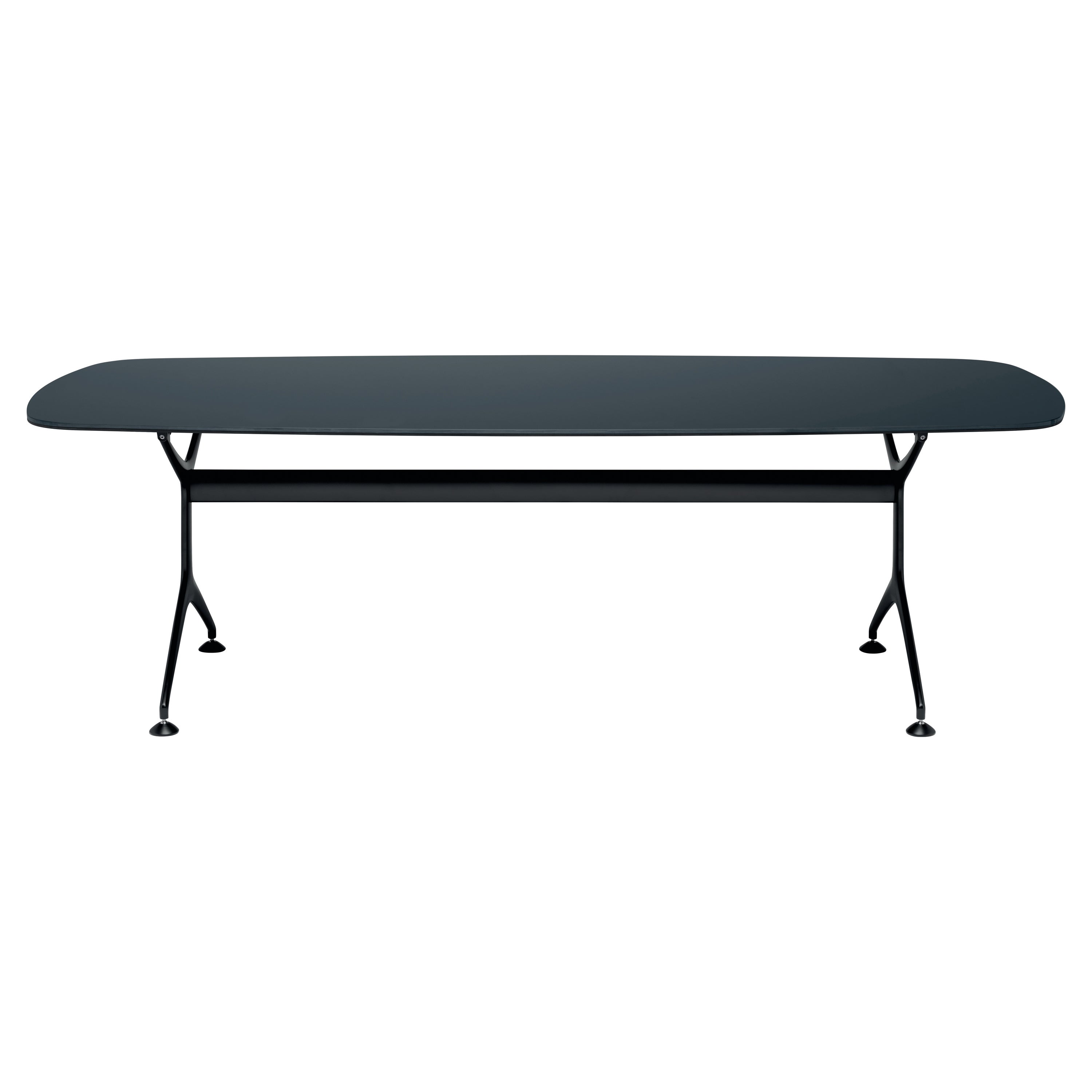 Table à cadre Alias 190 avec plateau en verre noir et cadre en aluminium laqué lisse