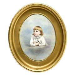 L. Sturm Dresden Hand Painted Porcelain Plaque of a Young Child, 1884