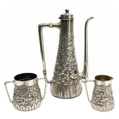 Set of 3 Piece Gorham Sterling Silver Repousse Turkish Coffee Service, 1890