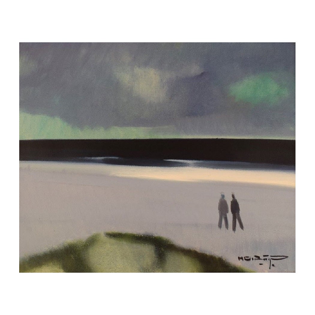 Knud Horup, Denmark, Oil on Canvas, Modernist Beach Landscape For Sale