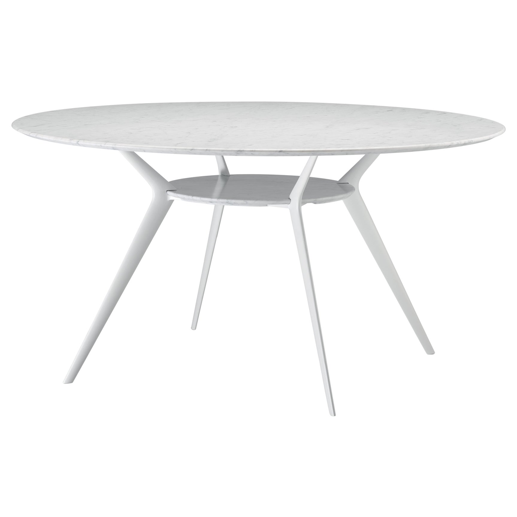 Table biplane Alias 403 avec plateau en marbre et cadre en aluminium laqué gris clair