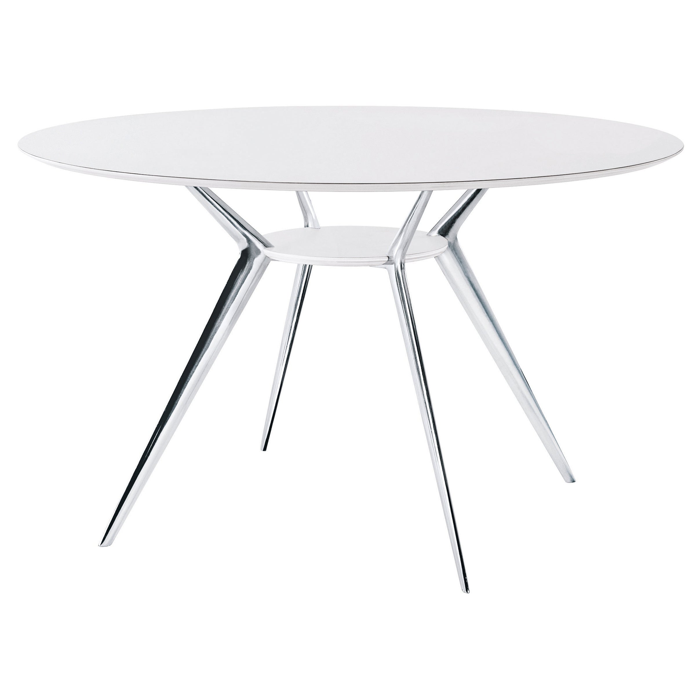 Table Biplane 403 d'Alix avec plateau en MDF blanc et cadre en aluminium poli