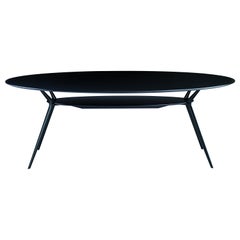 Table ovale Alias Biplane 407 avec plateau en MDF noir et cadre en aluminium poli noir