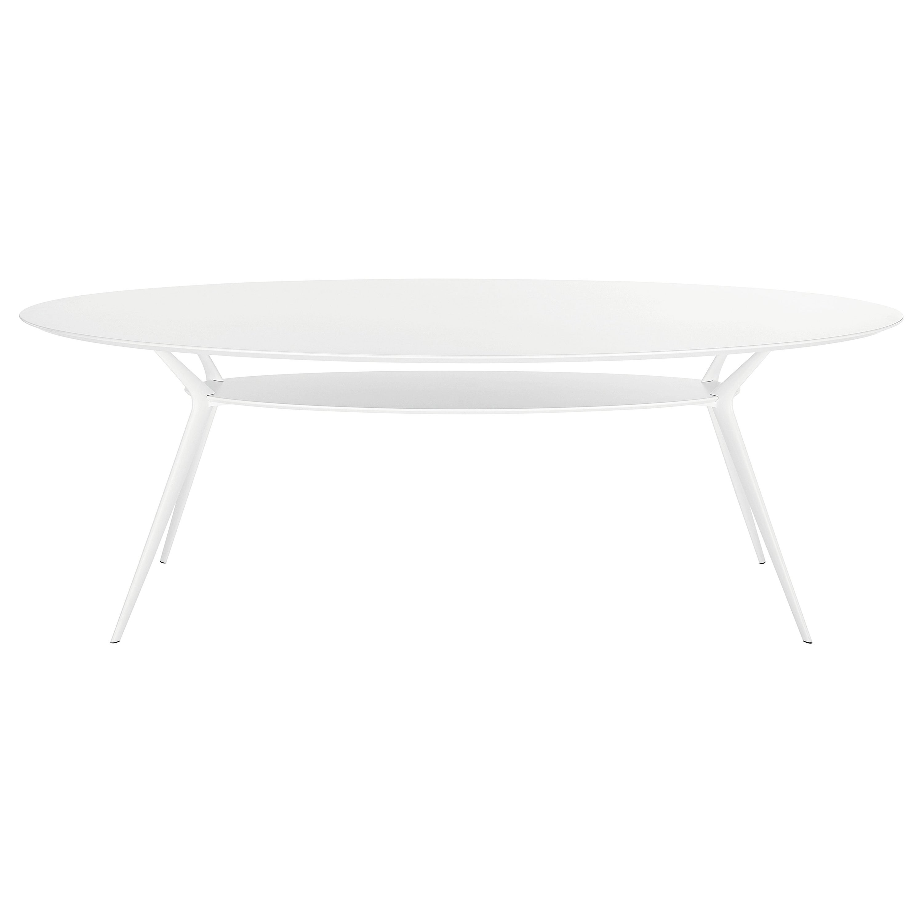 Table ovale Alias Biplane 407 avec plateau en MDF blanc et cadre en aluminium poli blanc