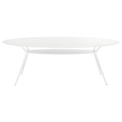 Alias Biplane 407, ovaler Tisch mit weißer MDF-Platte und weißem poliertem Aluminiumrahmen
