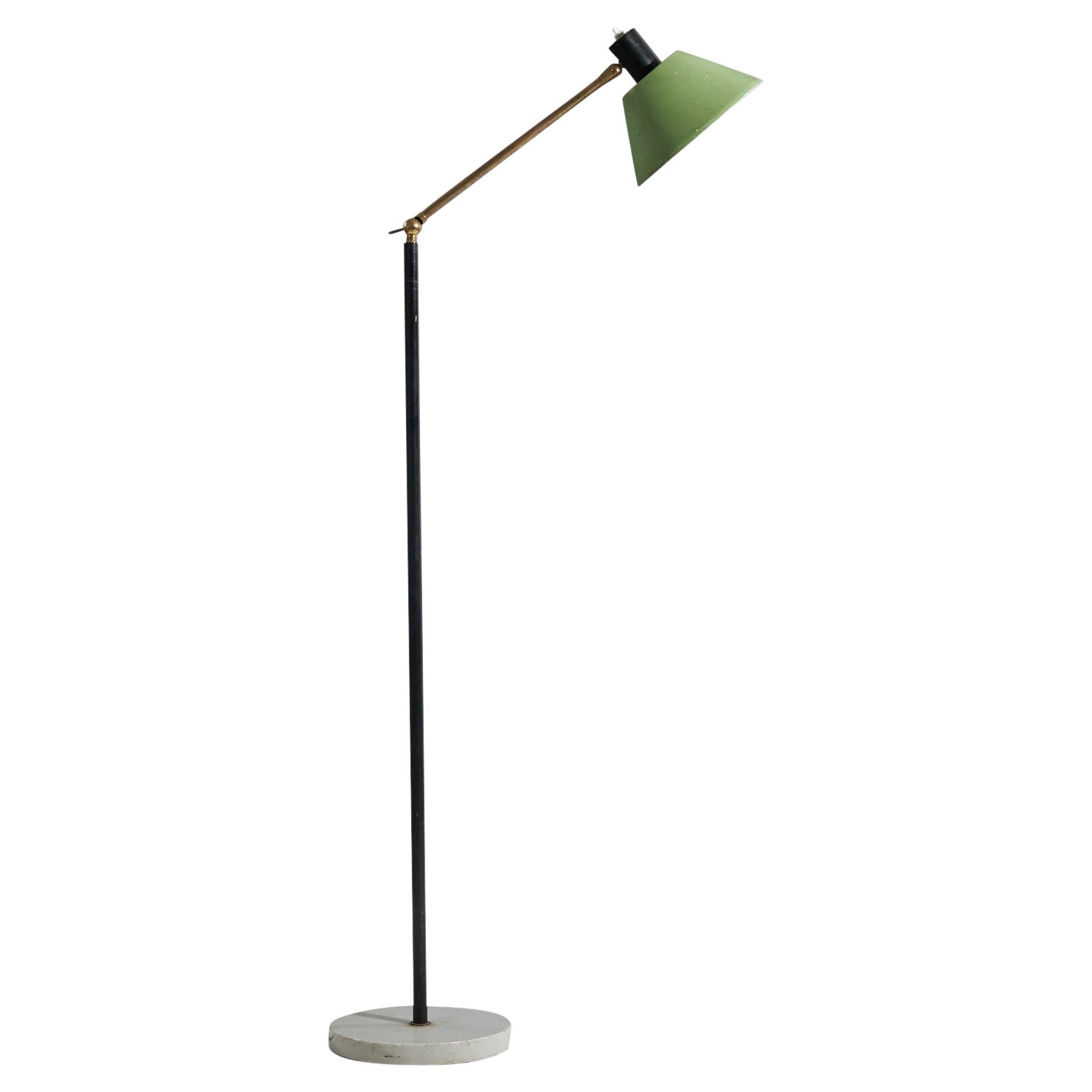 Stilux Milano, Green Floor Lamp, Brass, Metal, Marble, Italy, 1950s